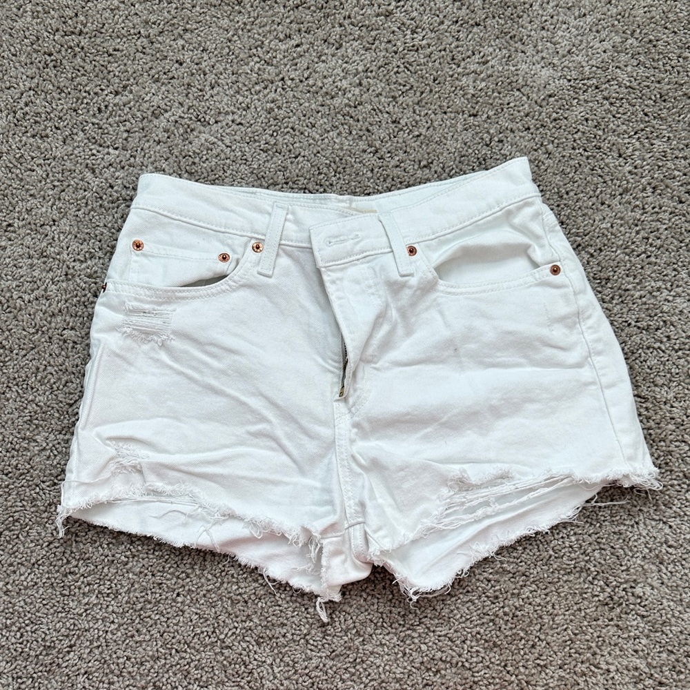 Levi's White Distressed Jean Shorts